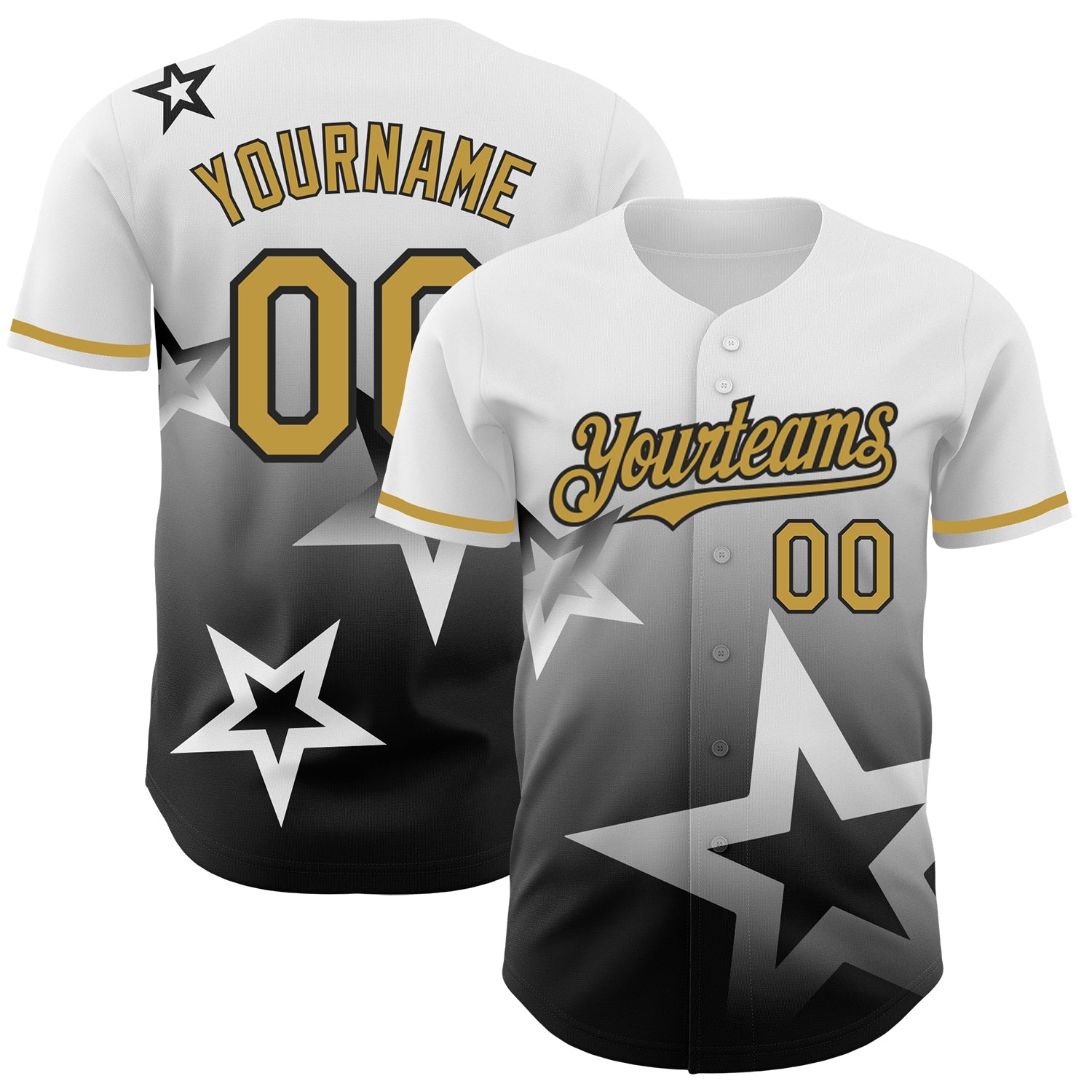 Custom White Old Gold-Black 3D Pattern Design Gradient Style Twinkle Star Authentic Baseball Jersey - Sky-Custom