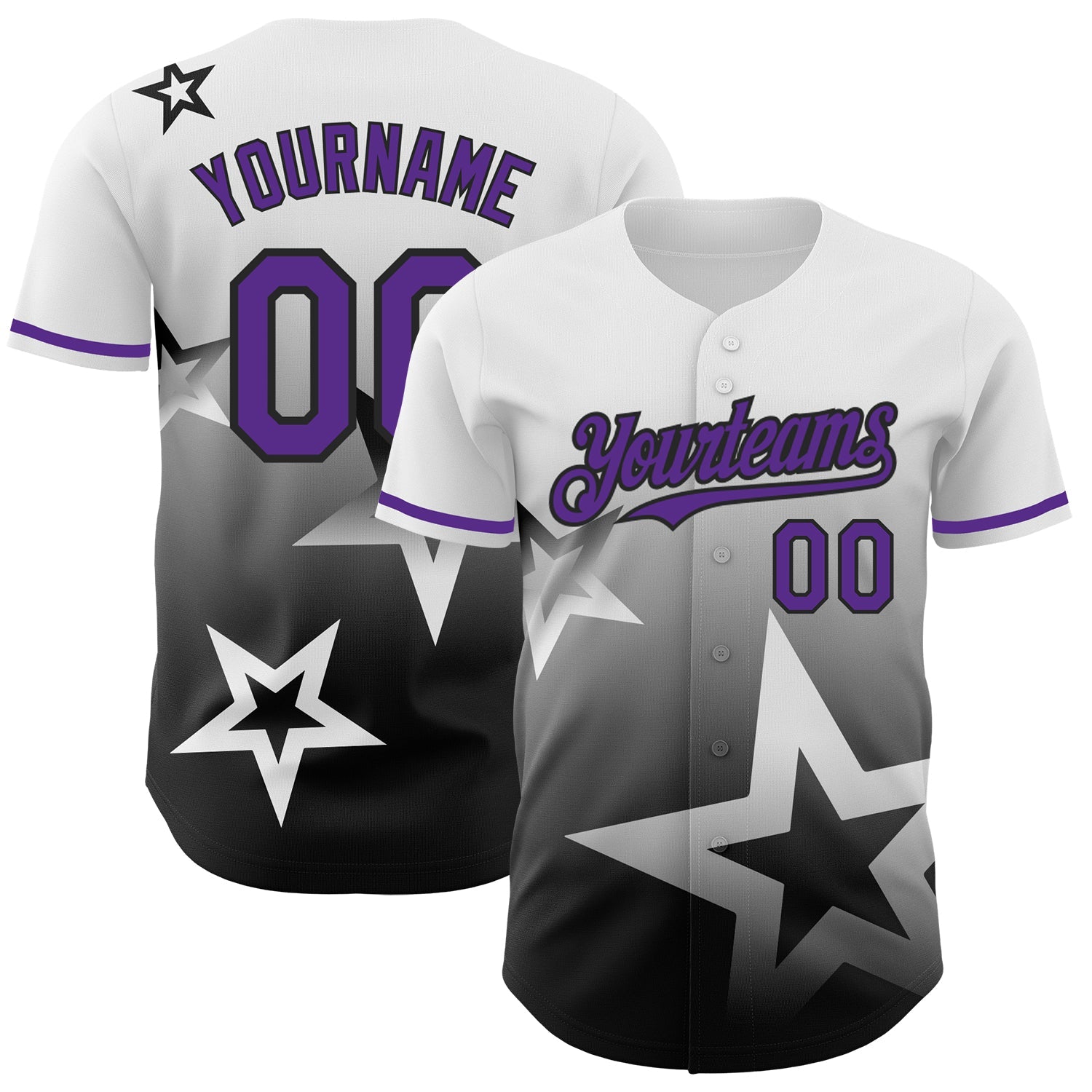 Custom White Purple-Black 3D Pattern Design Gradient Style Twinkle Star Authentic Baseball Jersey - Sky-Custom