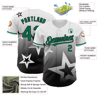 Custom White Kelly Green-Black 3D Pattern Design Gradient Style Twinkle Star Authentic Baseball Jersey - Sky-Custom