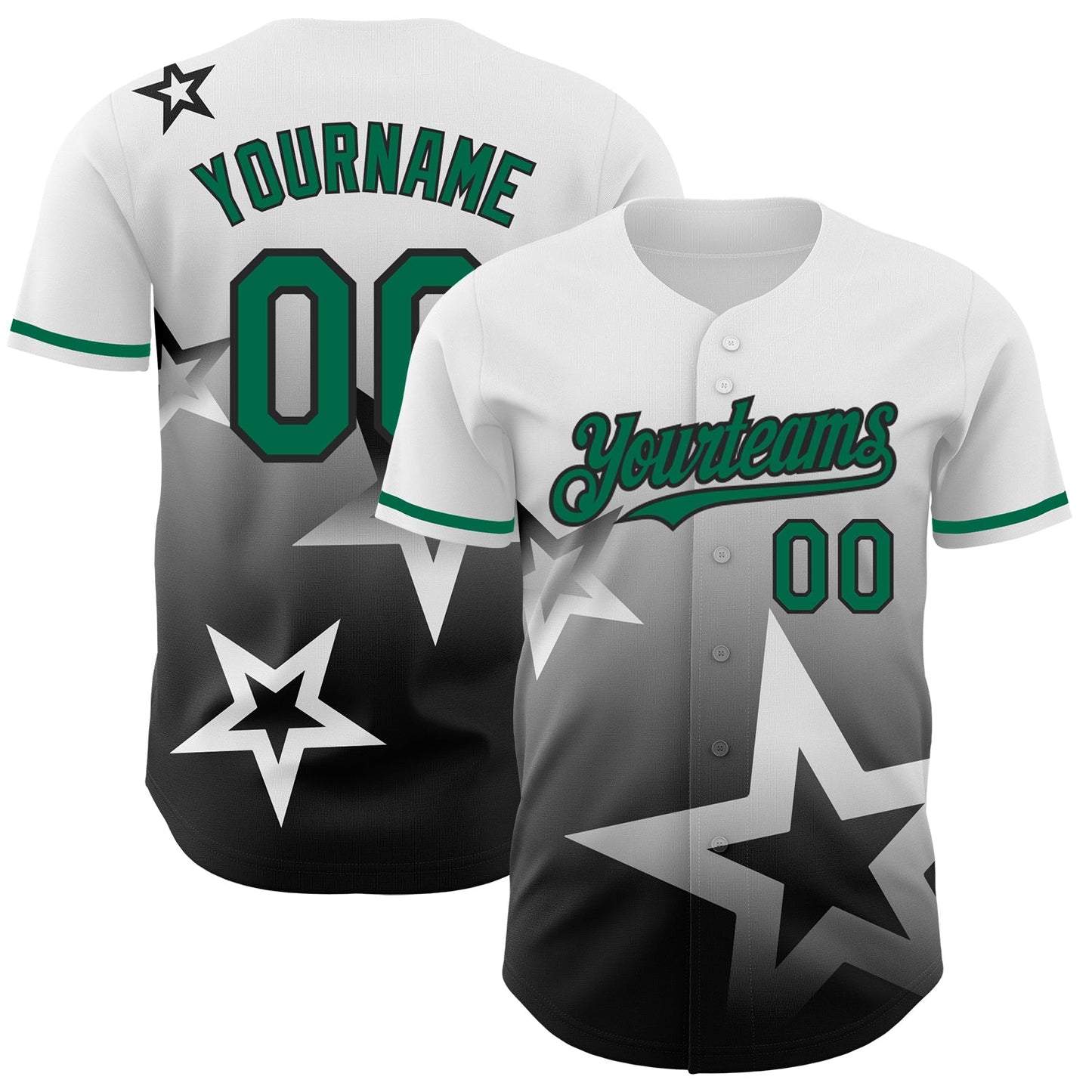 Custom White Kelly Green-Black 3D Pattern Design Gradient Style Twinkle Star Authentic Baseball Jersey - Sky-Custom