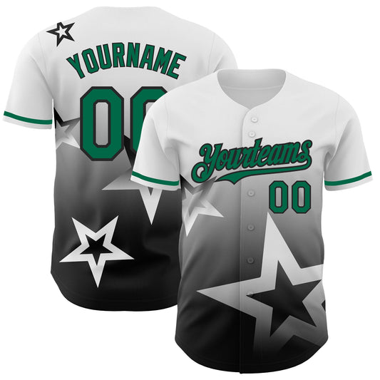 Custom White Kelly Green-Black 3D Pattern Design Gradient Style Twinkle Star Authentic Baseball Jersey - Sky-Custom