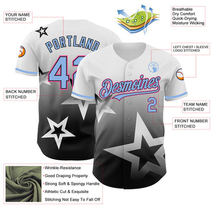 Custom White Light Blue Black-Pink 3D Pattern Design Gradient Style Twinkle Star Authentic Baseball Jersey - Sky-Custom