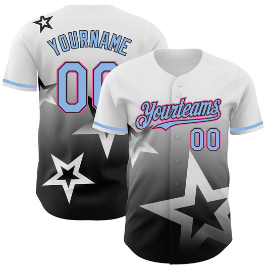 Custom White Light Blue Black-Pink 3D Pattern Design Gradient Style Twinkle Star Authentic Baseball Jersey - Sky-Custom