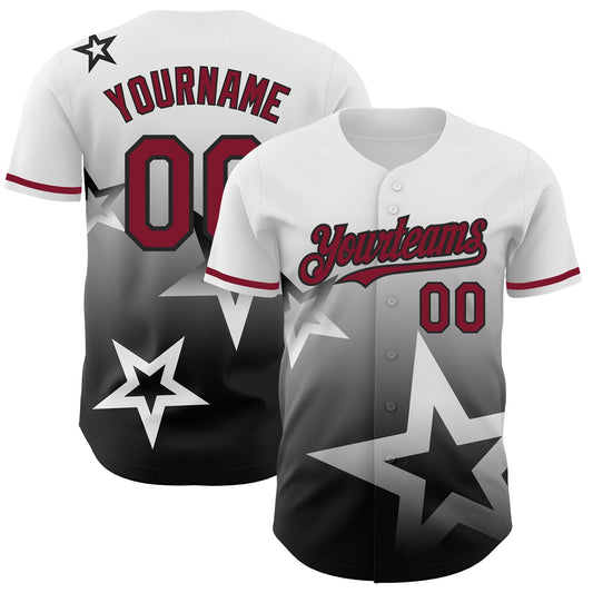 Custom White Crimson-Black 3D Pattern Design Gradient Style Twinkle Star Authentic Baseball Jersey - Sky-Custom