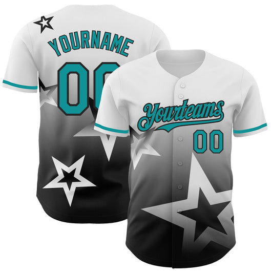 Custom White Teal-Black 3D Pattern Design Gradient Style Twinkle Star Authentic Baseball Jersey - Sky-Custom