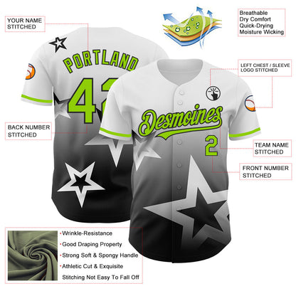 Custom White Neon Green-Black 3D Pattern Design Gradient Style Twinkle Star Authentic Baseball Jersey - Sky-Custom