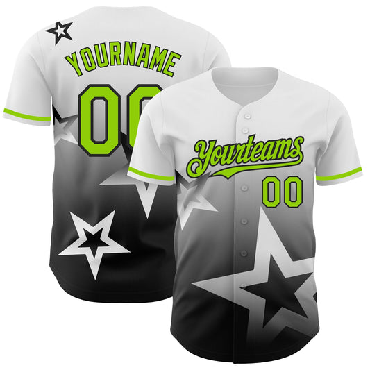 Custom White Neon Green-Black 3D Pattern Design Gradient Style Twinkle Star Authentic Baseball Jersey - Sky-Custom