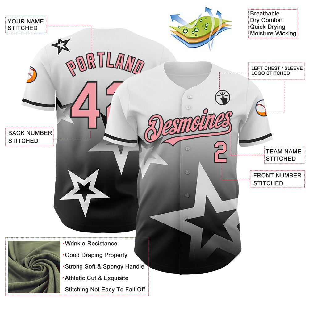 Custom White Medium Pink-Black 3D Pattern Design Gradient Style Twinkle Star Authentic Baseball Jersey - Sky-Custom
