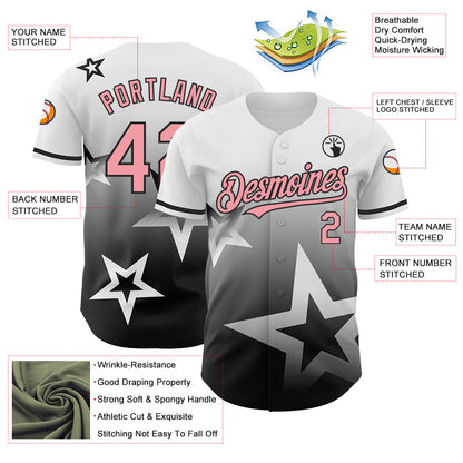 Custom White Medium Pink-Black 3D Pattern Design Gradient Style Twinkle Star Authentic Baseball Jersey - Sky-Custom