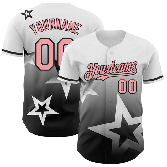 Custom White Medium Pink-Black 3D Pattern Design Gradient Style Twinkle Star Authentic Baseball Jersey - Sky-Custom