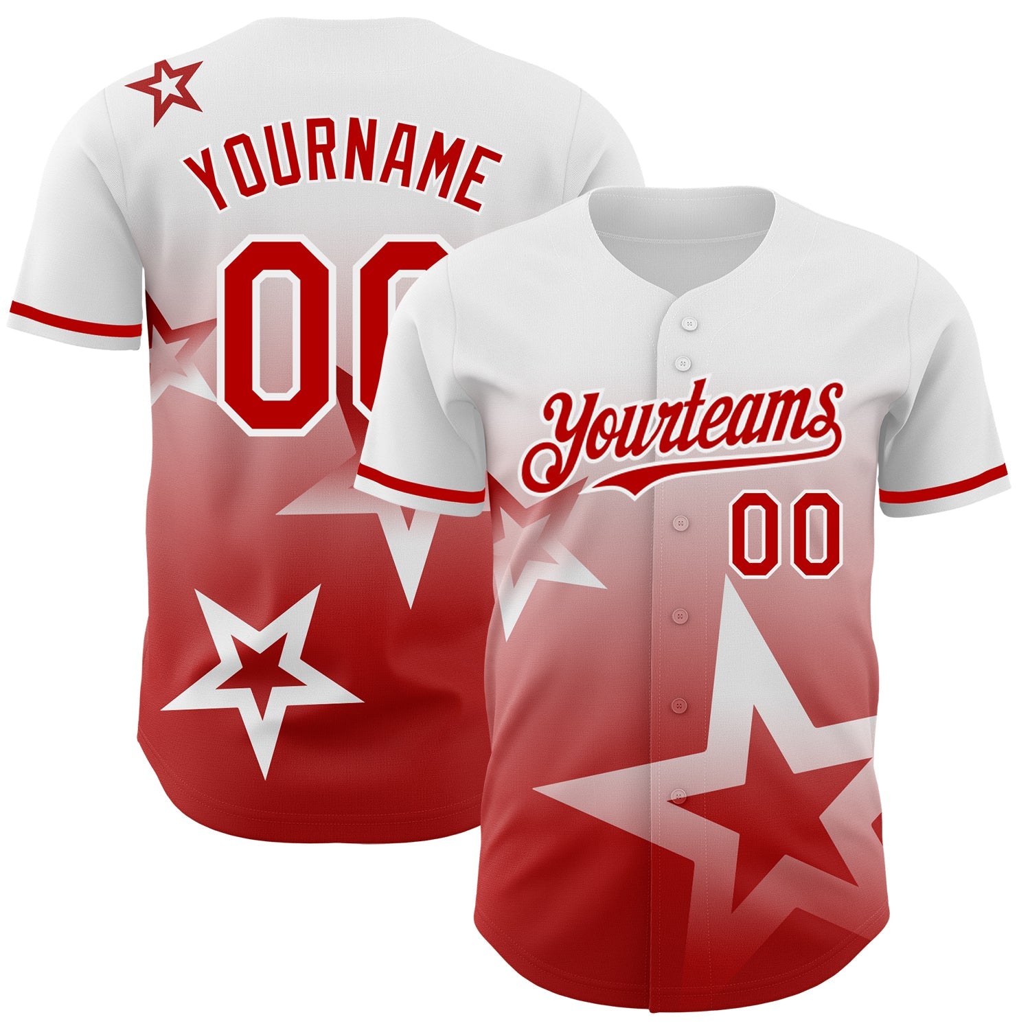Custom White Red 3D Pattern Design Gradient Style Twinkle Star Authentic Baseball Jersey - Sky-Custom