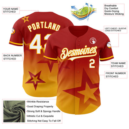 Custom Red White-Gold 3D Pattern Design Gradient Style Twinkle Star Authentic Baseball Jersey - Sky-Custom