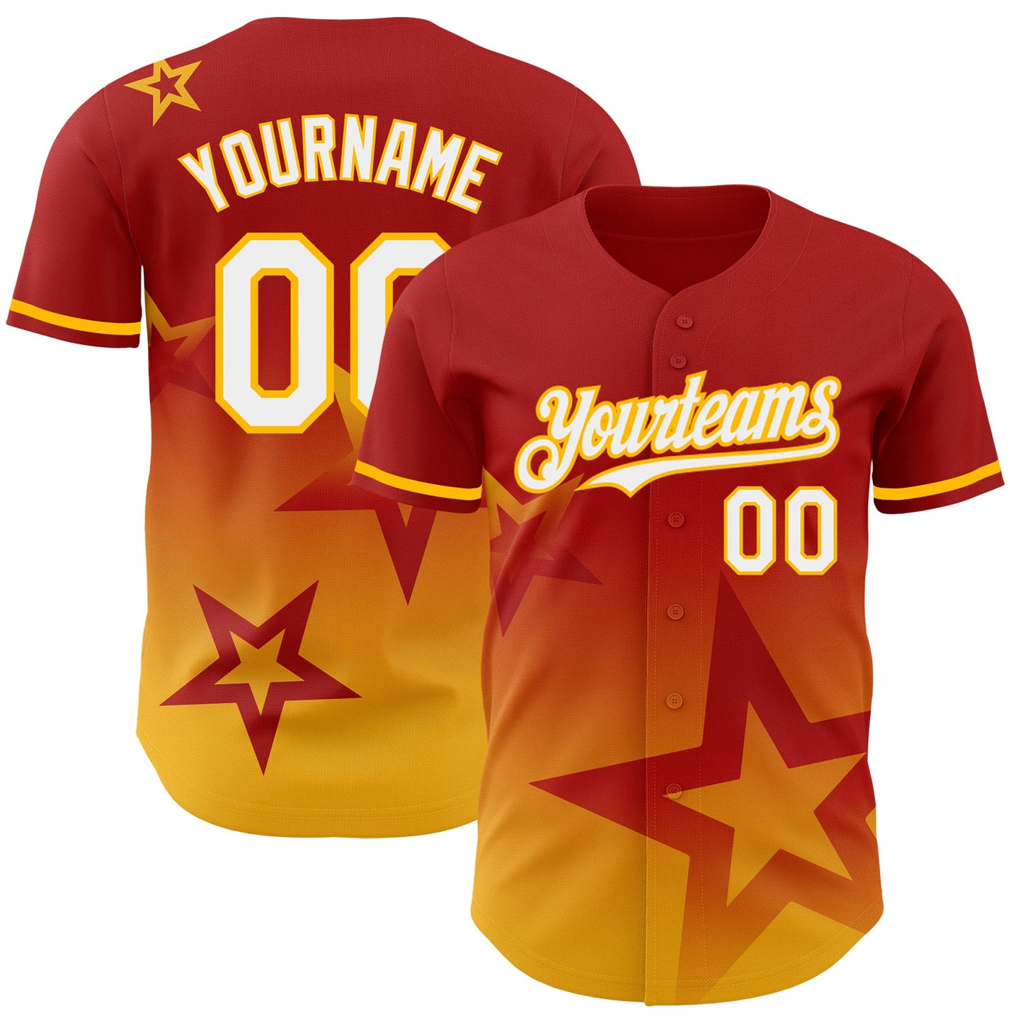 Custom Red White-Gold 3D Pattern Design Gradient Style Twinkle Star Authentic Baseball Jersey - Sky-Custom