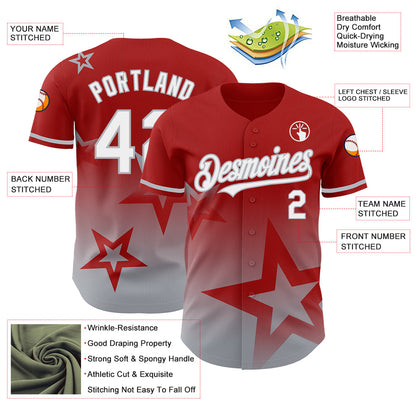 Custom Red White-Gray 3D Pattern Design Gradient Style Twinkle Star Authentic Baseball Jersey - Sky-Custom