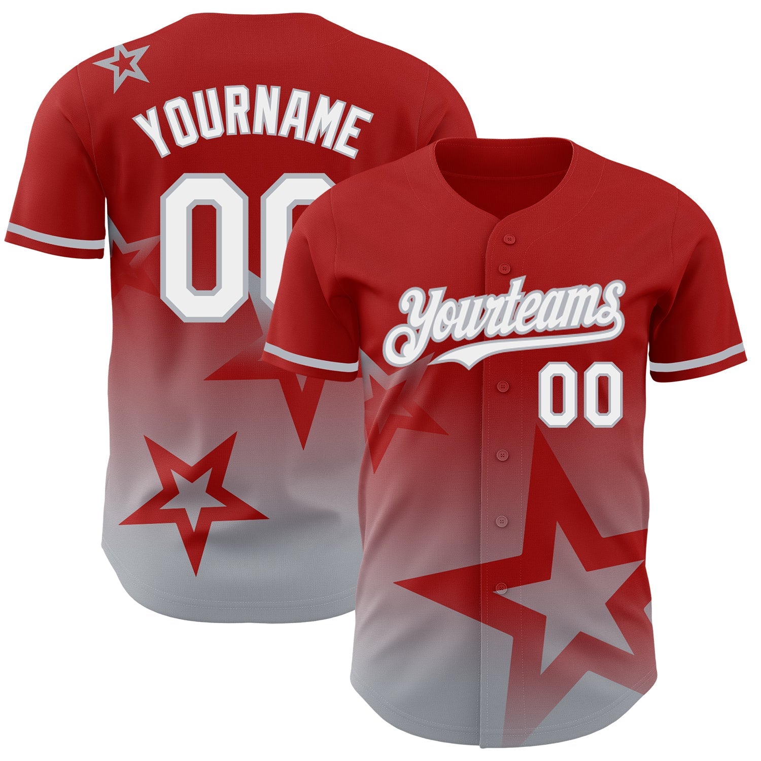 Custom Red White-Gray 3D Pattern Design Gradient Style Twinkle Star Authentic Baseball Jersey - Sky-Custom