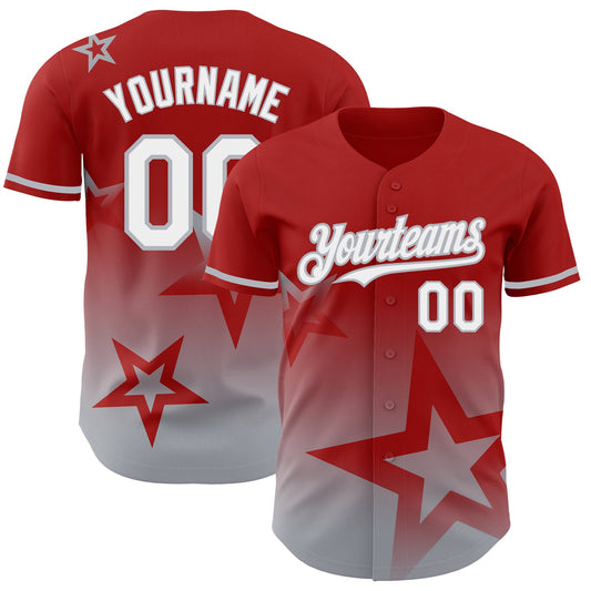 Custom Red White-Gray 3D Pattern Design Gradient Style Twinkle Star Authentic Baseball Jersey - Sky-Custom