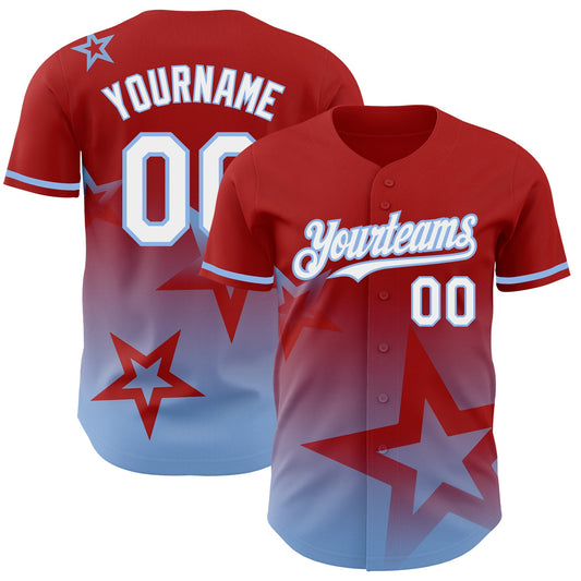 Custom Red White-Light Blue 3D Pattern Design Gradient Style Twinkle Star Authentic Baseball Jersey - Sky-Custom