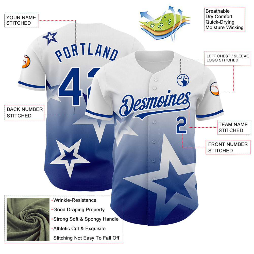 Custom White Royal 3D Pattern Design Gradient Style Twinkle Star Authentic Baseball Jersey - Sky-Custom
