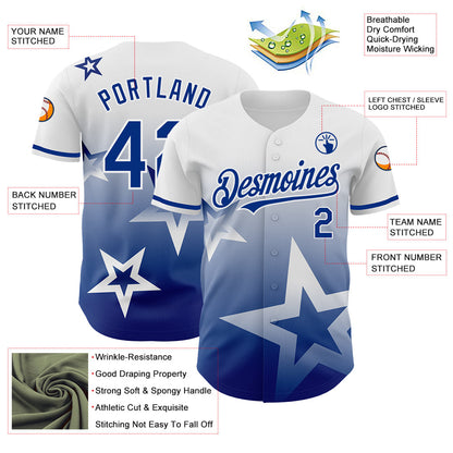 Custom White Royal 3D Pattern Design Gradient Style Twinkle Star Authentic Baseball Jersey - Sky-Custom