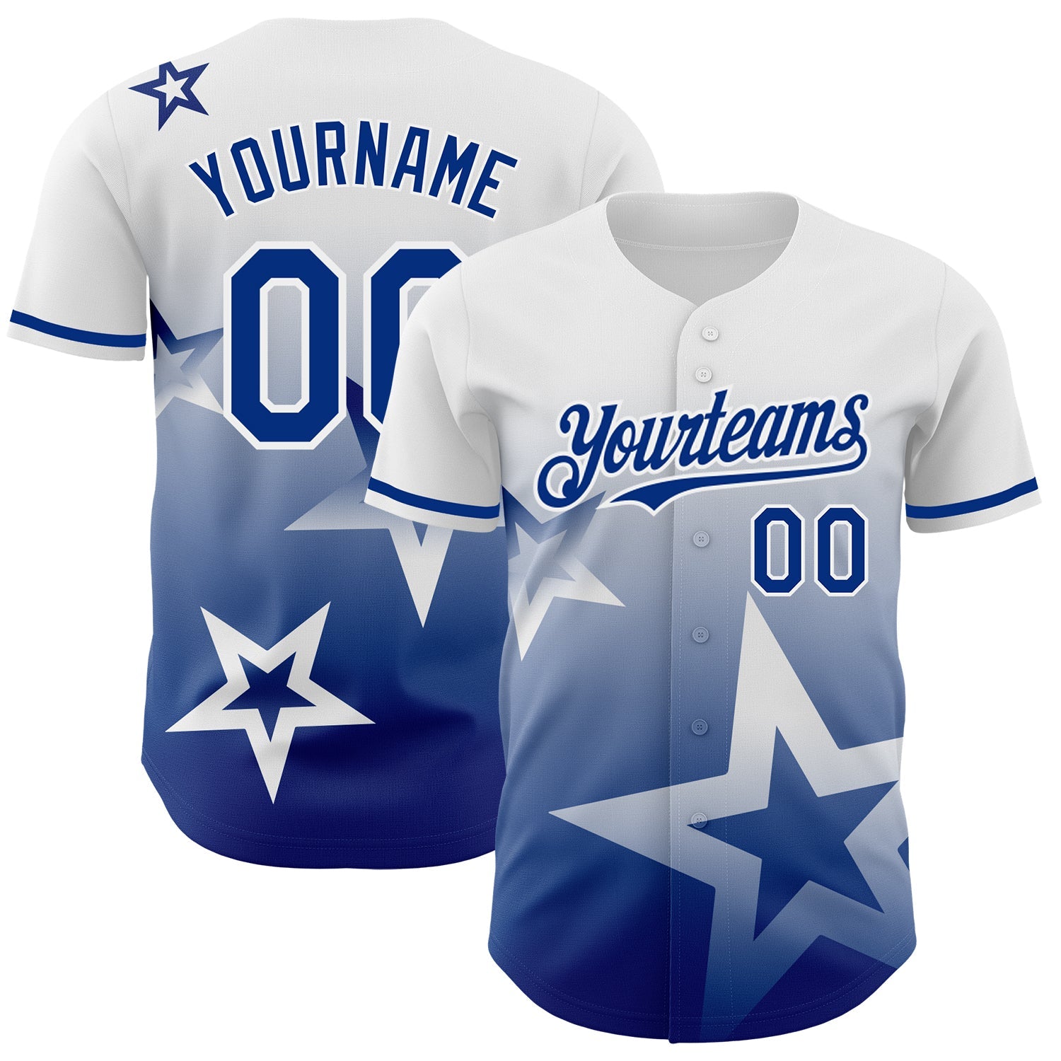 Custom White Royal 3D Pattern Design Gradient Style Twinkle Star Authentic Baseball Jersey - Sky-Custom