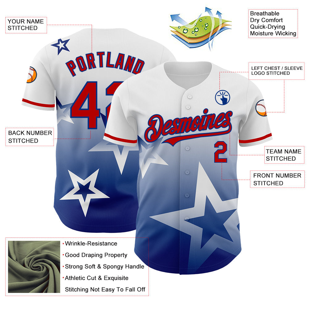 Custom White Red-Royal 3D Pattern Design Gradient Style Twinkle Star Authentic Baseball Jersey - Sky-Custom