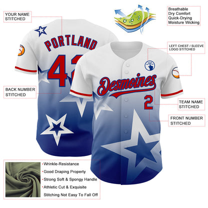Custom White Red-Royal 3D Pattern Design Gradient Style Twinkle Star Authentic Baseball Jersey - Sky-Custom