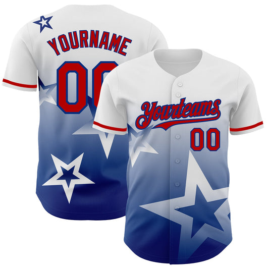 Custom White Red-Royal 3D Pattern Design Gradient Style Twinkle Star Authentic Baseball Jersey - Sky-Custom