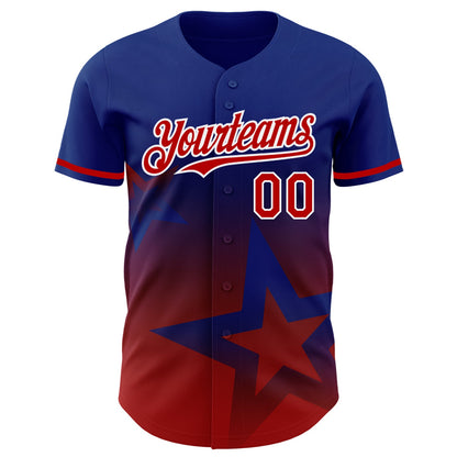 Custom Royal Red-White 3D Pattern Design Gradient Style Twinkle Star Authentic Baseball Jersey - Sky-Custom