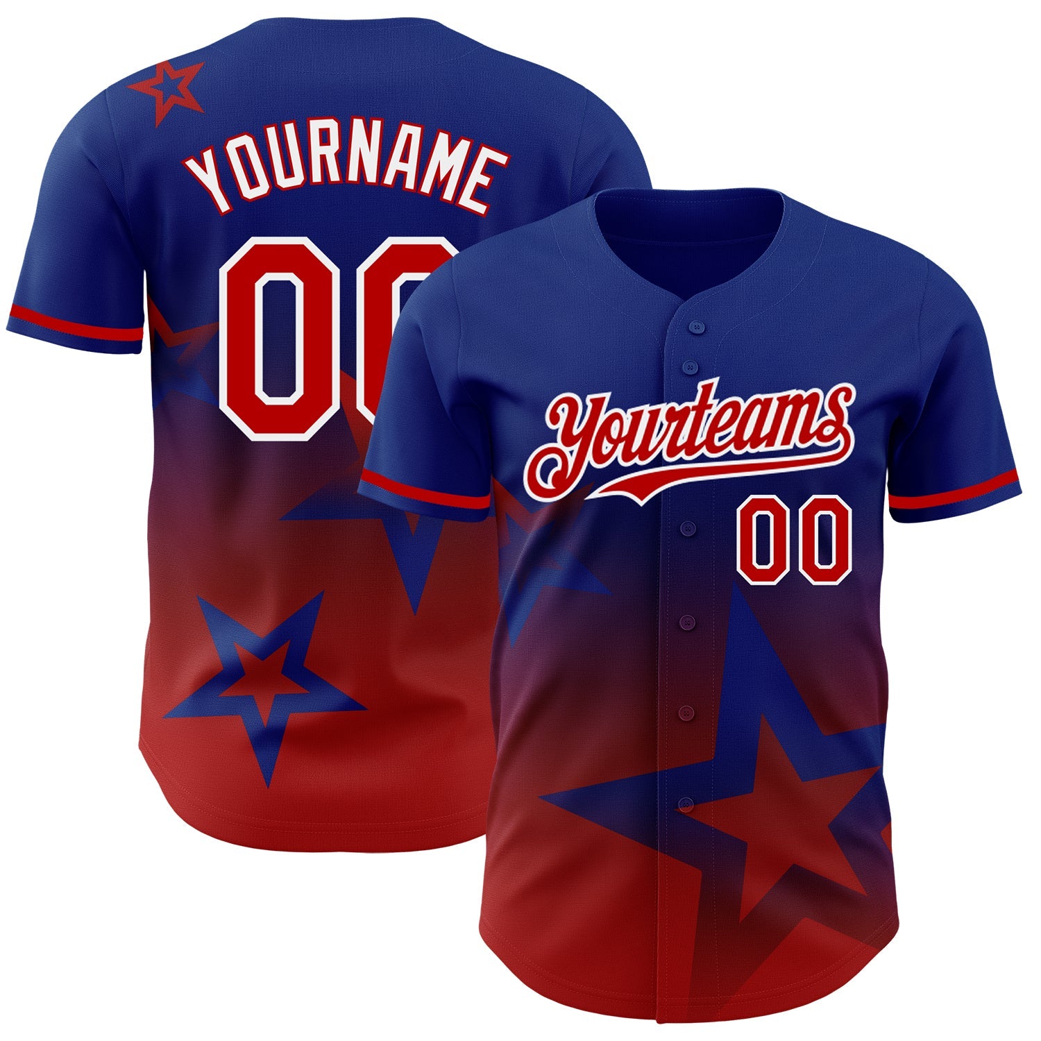 Custom Royal Red-White 3D Pattern Design Gradient Style Twinkle Star Authentic Baseball Jersey - Sky-Custom