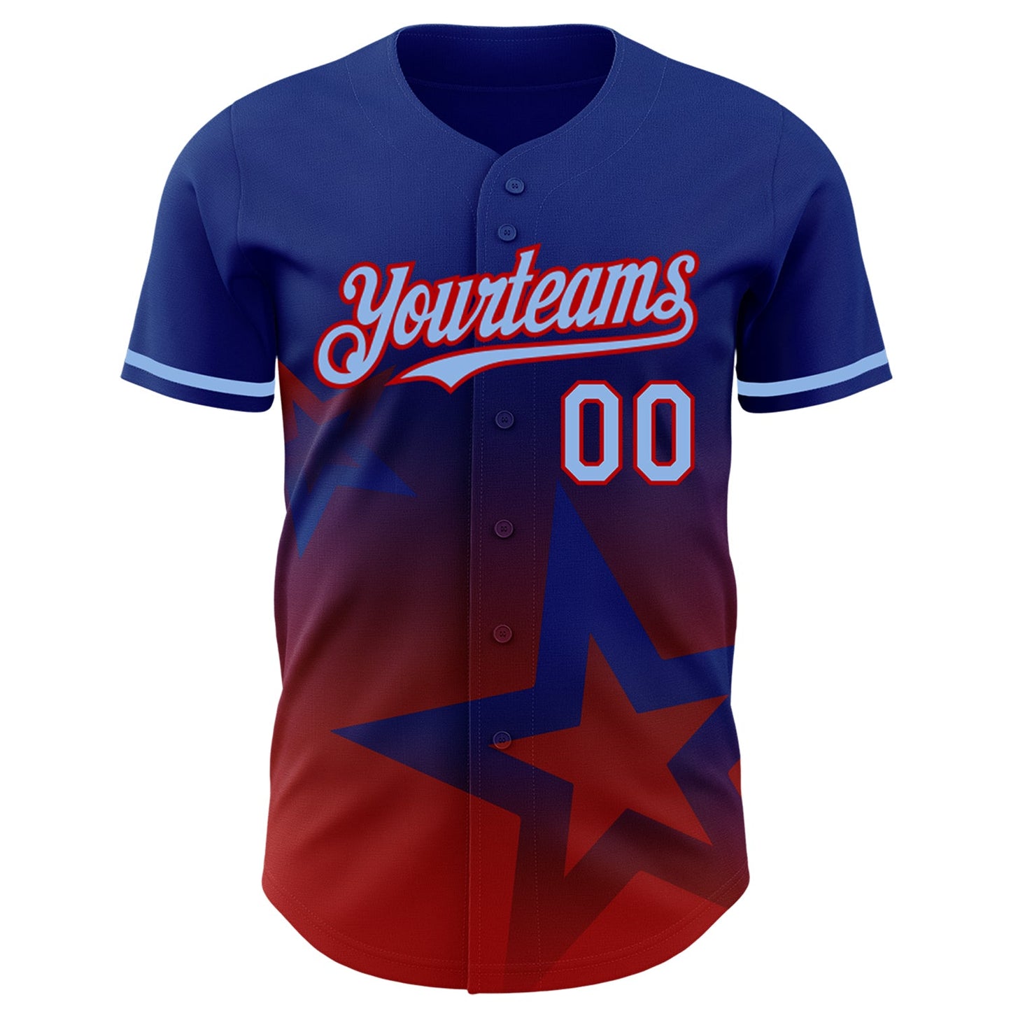 Custom Royal Light Blue-Red 3D Pattern Design Gradient Style Twinkle Star Authentic Baseball Jersey - Sky-Custom