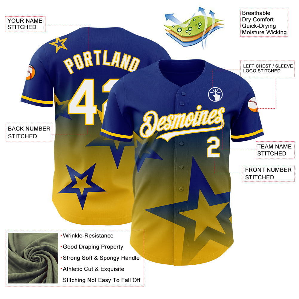 Custom Royal White-Yellow 3D Pattern Design Gradient Style Twinkle Star Authentic Baseball Jersey - Sky-Custom
