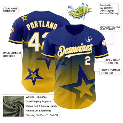 Custom Royal White-Yellow 3D Pattern Design Gradient Style Twinkle Star Authentic Baseball Jersey - Sky-Custom