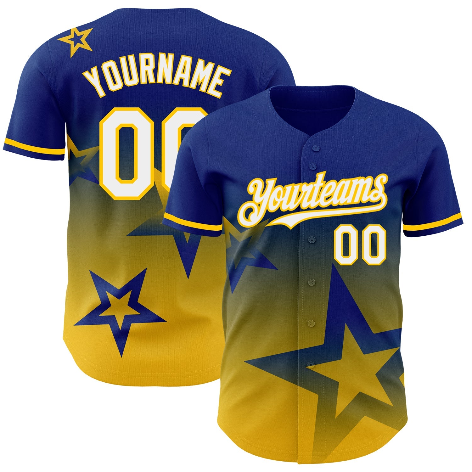 Custom Royal White-Yellow 3D Pattern Design Gradient Style Twinkle Star Authentic Baseball Jersey - Sky-Custom
