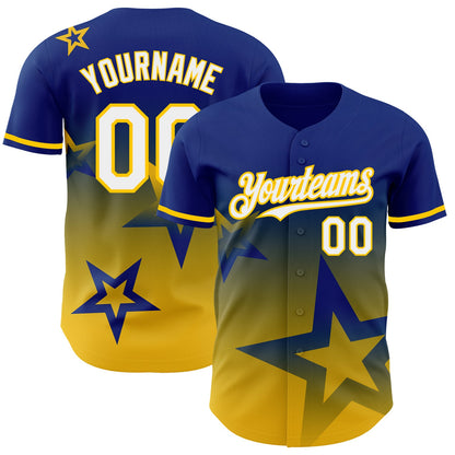 Custom Royal White-Yellow 3D Pattern Design Gradient Style Twinkle Star Authentic Baseball Jersey - Sky-Custom