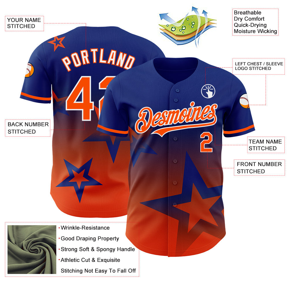 Custom Royal Orange-White 3D Pattern Design Gradient Style Twinkle Star Authentic Baseball Jersey - Sky-Custom