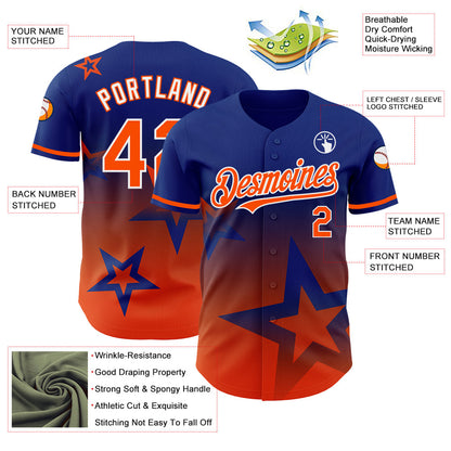 Custom Royal Orange-White 3D Pattern Design Gradient Style Twinkle Star Authentic Baseball Jersey - Sky-Custom
