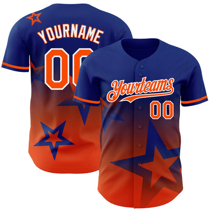 Custom Royal Orange-White 3D Pattern Design Gradient Style Twinkle Star Authentic Baseball Jersey - Sky-Custom