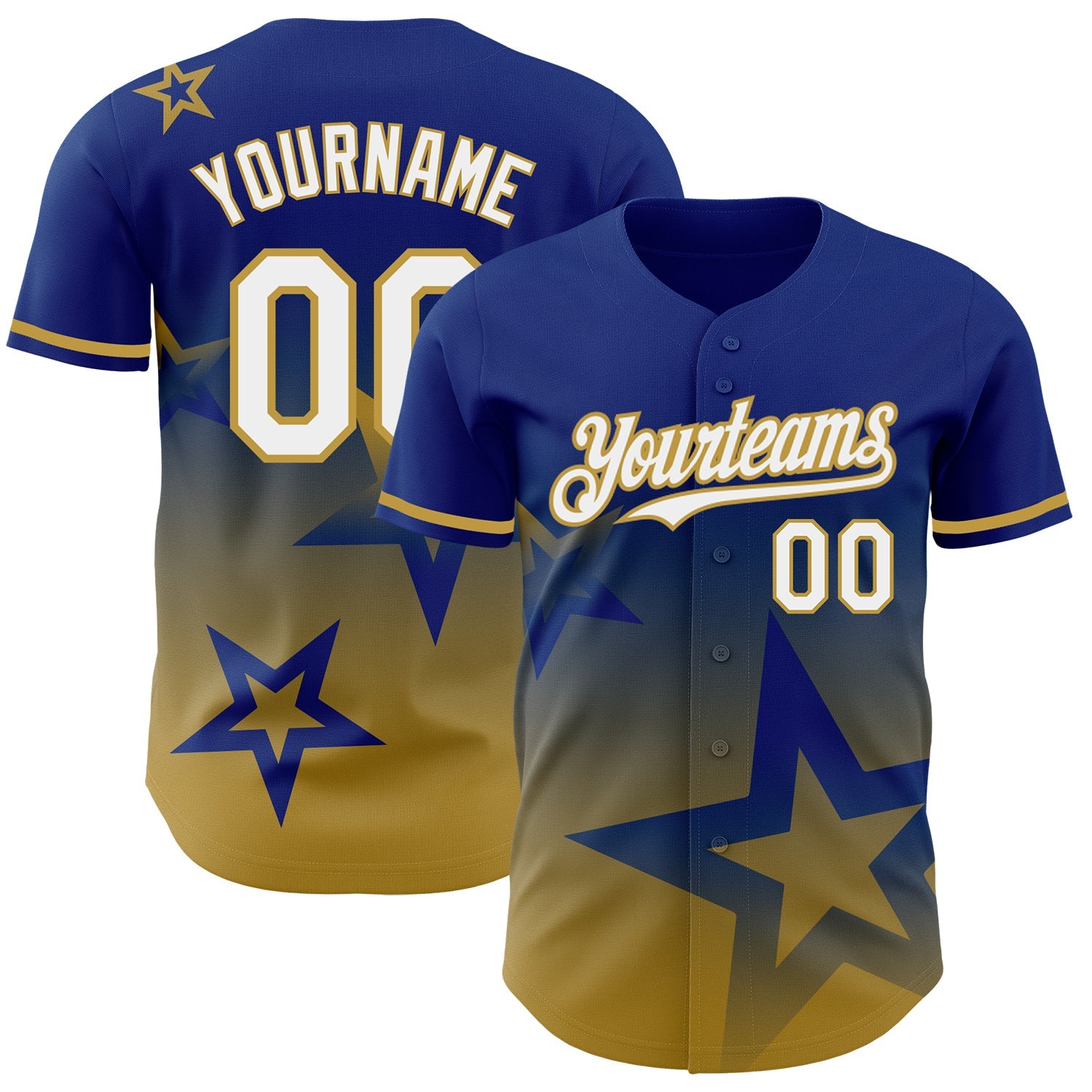 Custom Royal White-Old Gold 3D Pattern Design Gradient Style Twinkle Star Authentic Baseball Jersey - Sky-Custom