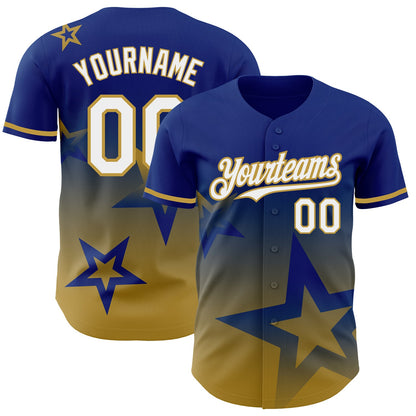Custom Royal White-Old Gold 3D Pattern Design Gradient Style Twinkle Star Authentic Baseball Jersey - Sky-Custom