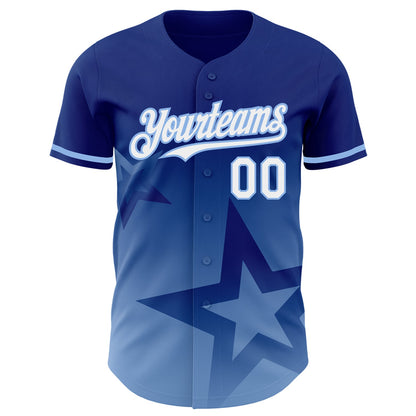 Custom Royal White-Light Blue 3D Pattern Design Gradient Style Twinkle Star Authentic Baseball Jersey - Sky-Custom