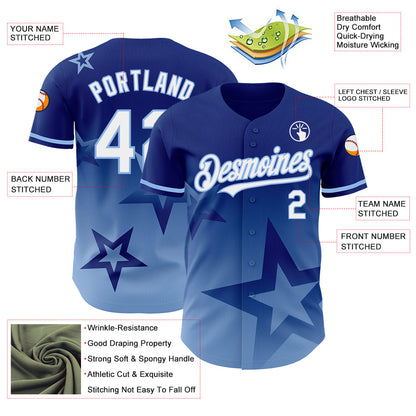 Custom Royal White-Light Blue 3D Pattern Design Gradient Style Twinkle Star Authentic Baseball Jersey - Sky-Custom