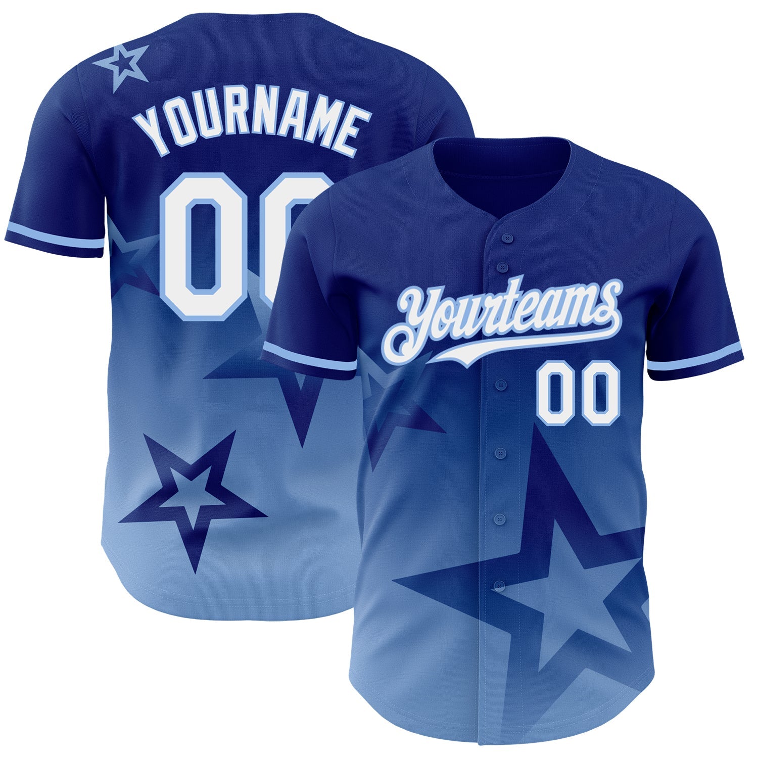 Custom Royal White-Light Blue 3D Pattern Design Gradient Style Twinkle Star Authentic Baseball Jersey - Sky-Custom