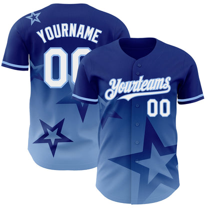 Custom Royal White-Light Blue 3D Pattern Design Gradient Style Twinkle Star Authentic Baseball Jersey - Sky-Custom