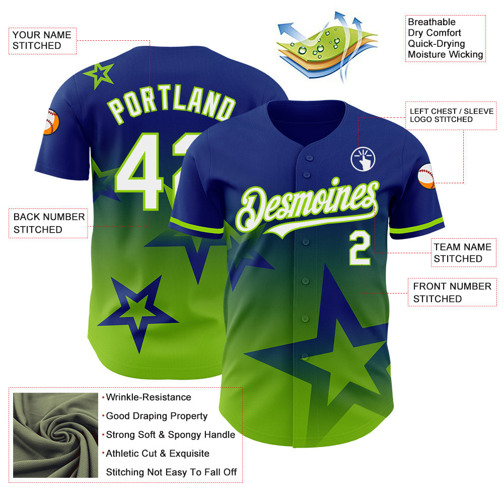 Custom Royal White-Neon Green 3D Pattern Design Gradient Style Twinkle Star Authentic Baseball Jersey - Sky-Custom