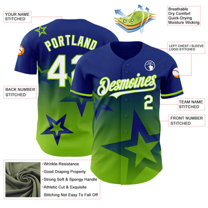 Custom Royal White-Neon Green 3D Pattern Design Gradient Style Twinkle Star Authentic Baseball Jersey - Sky-Custom