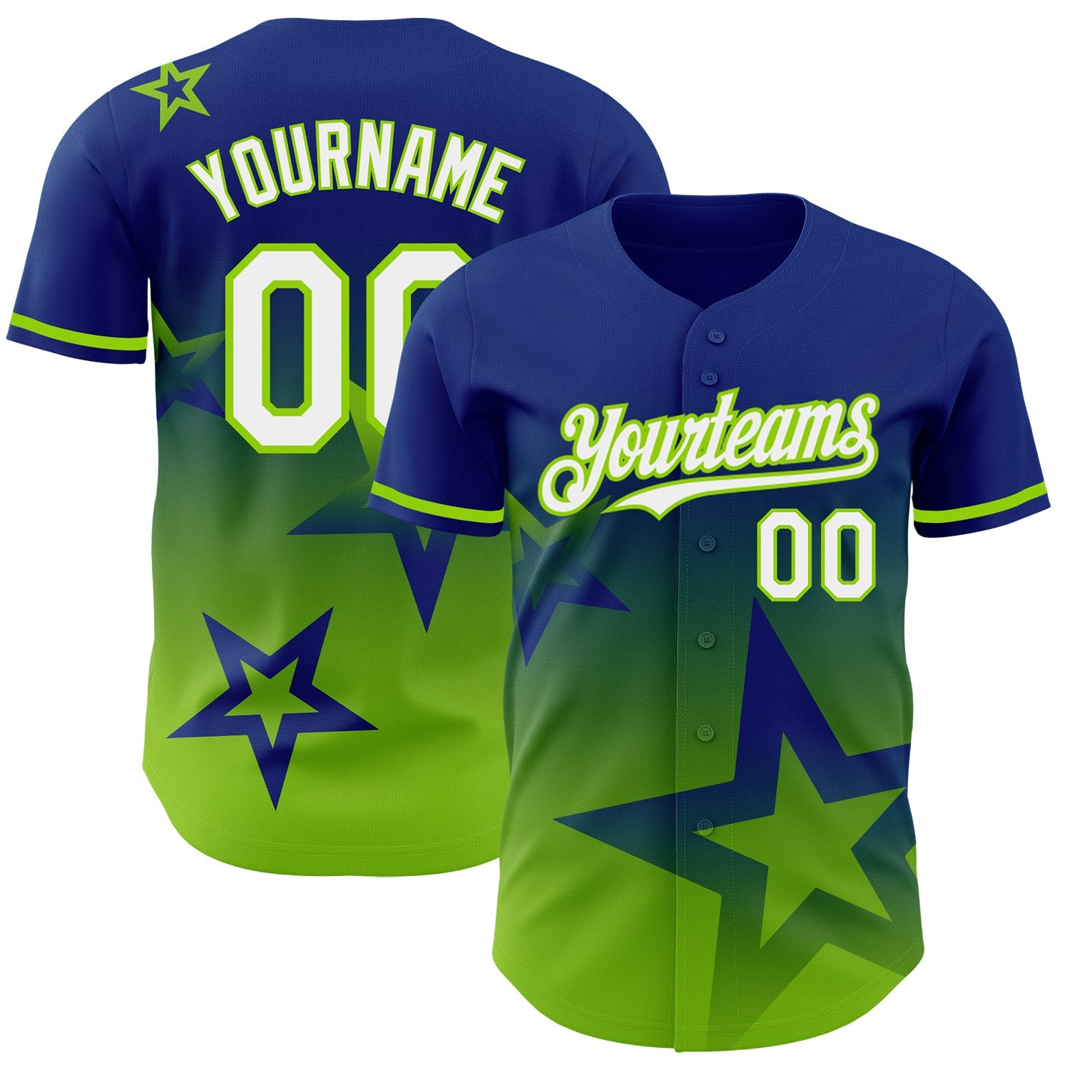 Custom Royal White-Neon Green 3D Pattern Design Gradient Style Twinkle Star Authentic Baseball Jersey - Sky-Custom