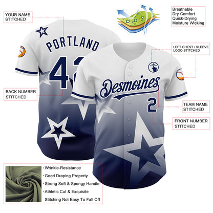 Custom White Navy 3D Pattern Design Gradient Style Twinkle Star Authentic Baseball Jersey - Sky-Custom