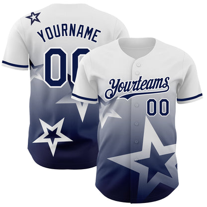 Custom White Navy 3D Pattern Design Gradient Style Twinkle Star Authentic Baseball Jersey - Sky-Custom