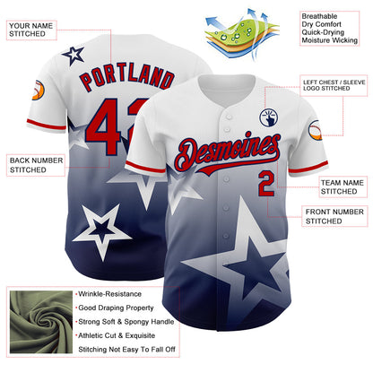 Custom White Red-Navy 3D Pattern Design Gradient Style Twinkle Star Authentic Baseball Jersey - Sky-Custom
