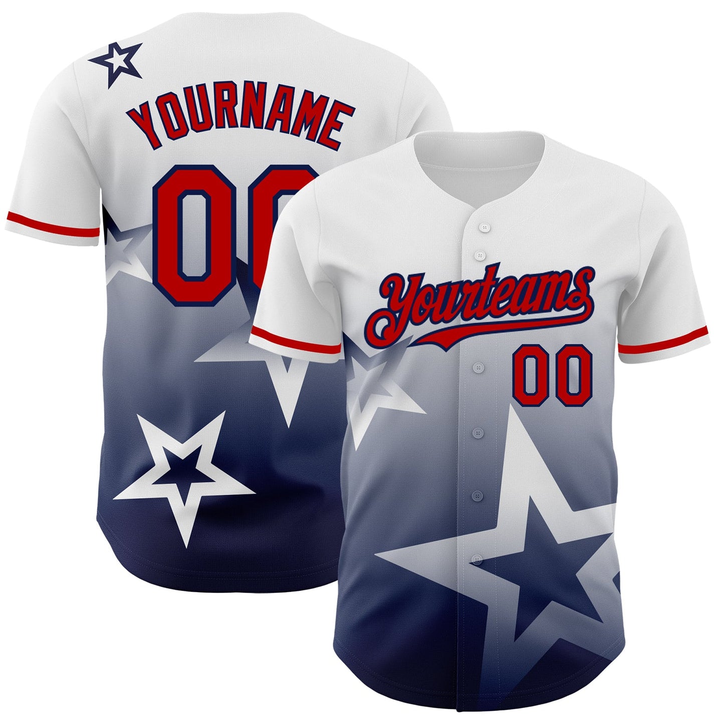 Custom White Red-Navy 3D Pattern Design Gradient Style Twinkle Star Authentic Baseball Jersey - Sky-Custom